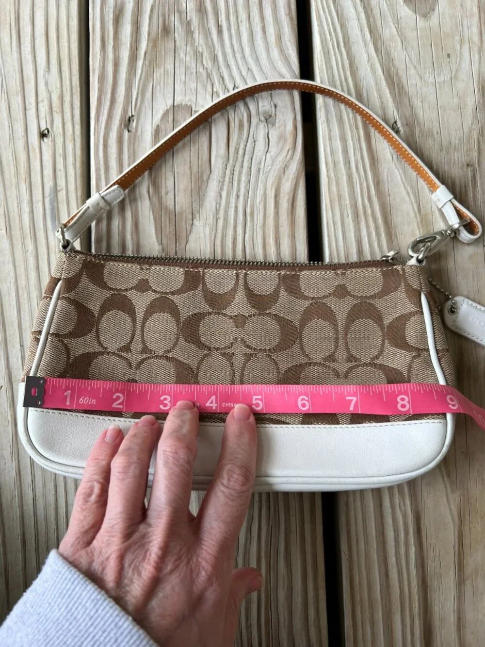 Vintage Coach Signature Jacquard Demi bag brown white leather Y2K shoulder bag - Picture 5 of 16